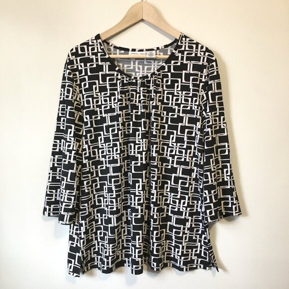 Carroll Reed Black and White Pipe Maze Pleated Collar Top - Picture 1 of 16